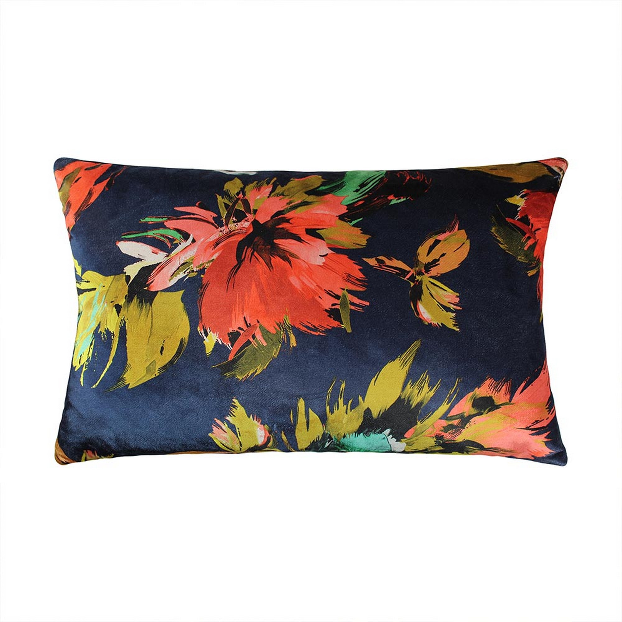 Adriana Floral Bolster Cushion In Navy Blue